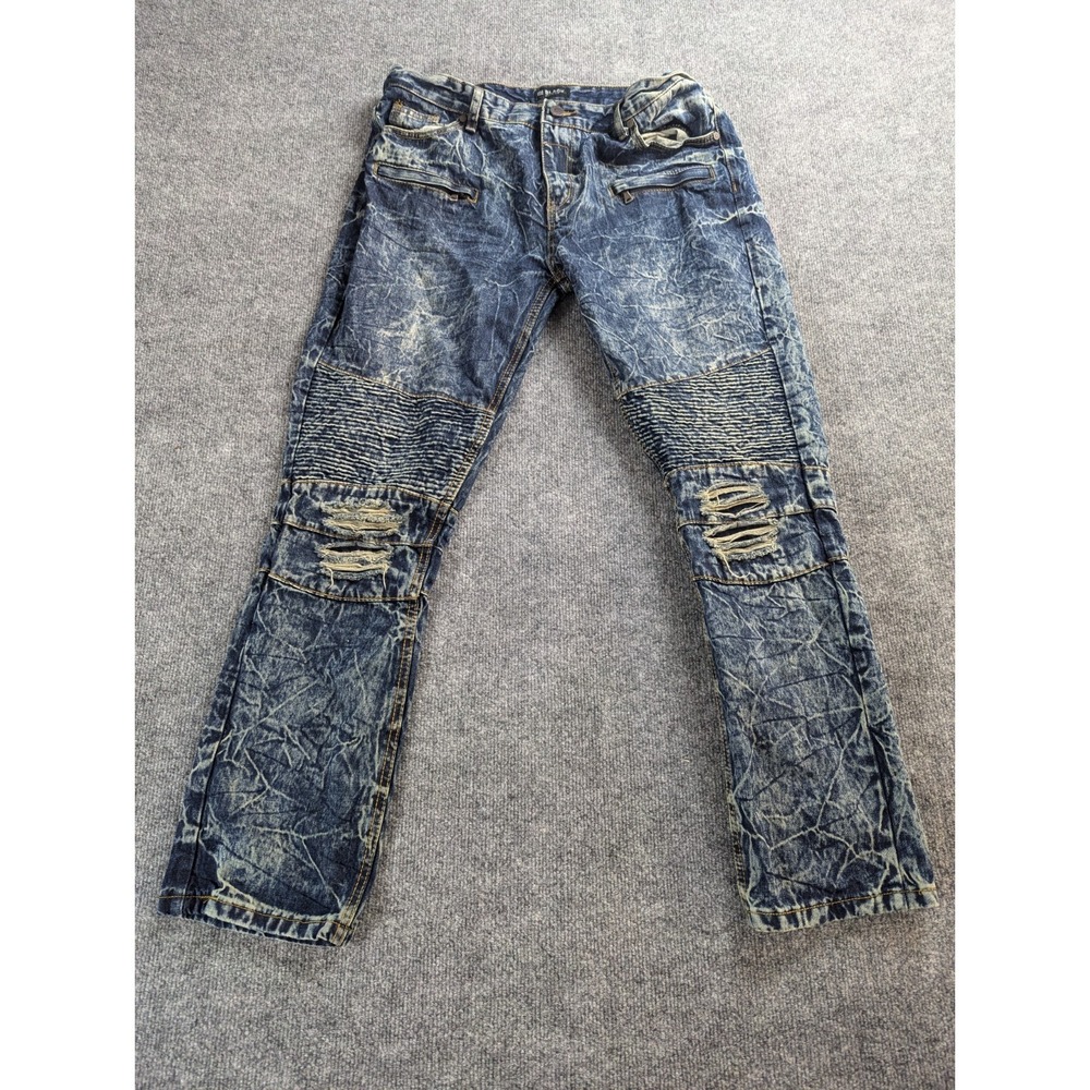 CJ Black Premium Jeans Mens 36X30 Blue Skinny Flex Moto Biker Faded Stretch